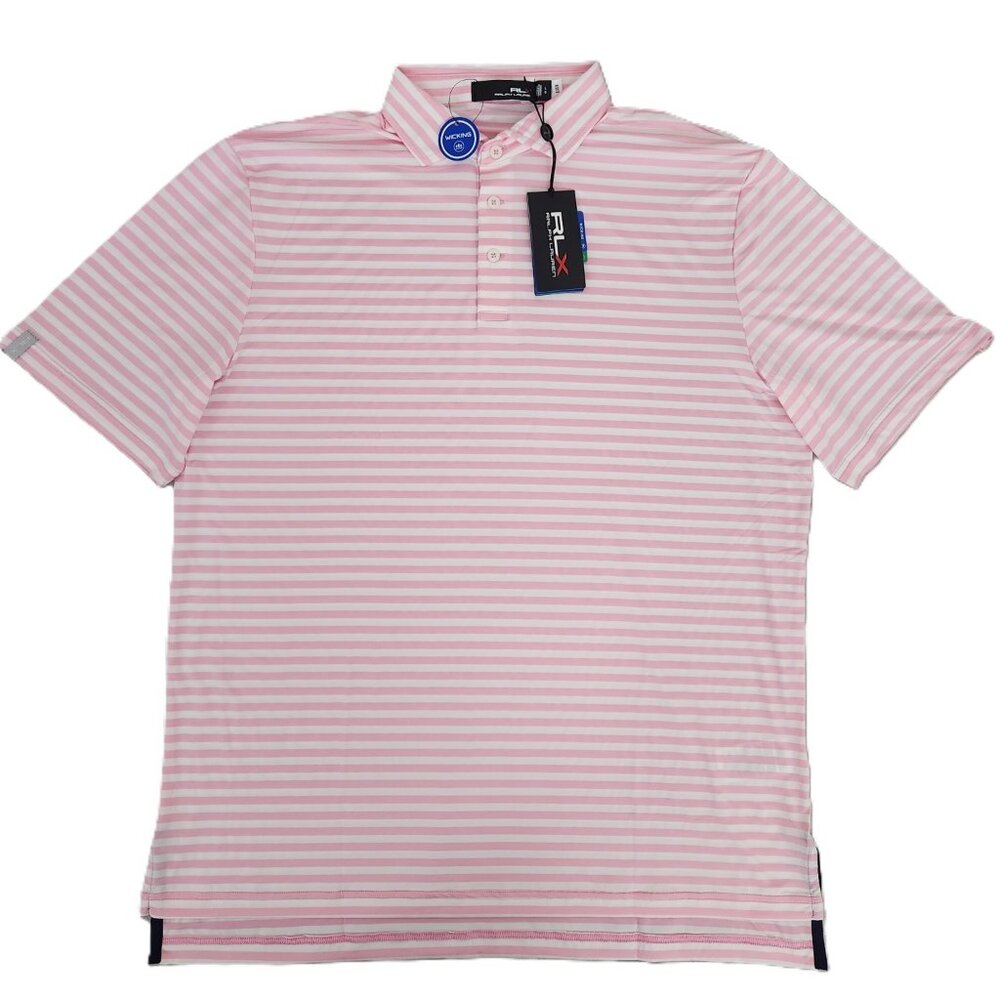 NWT RLX Ralph Lauren Performance Golf Pink/White Striped Polo Shirt Men's Size M